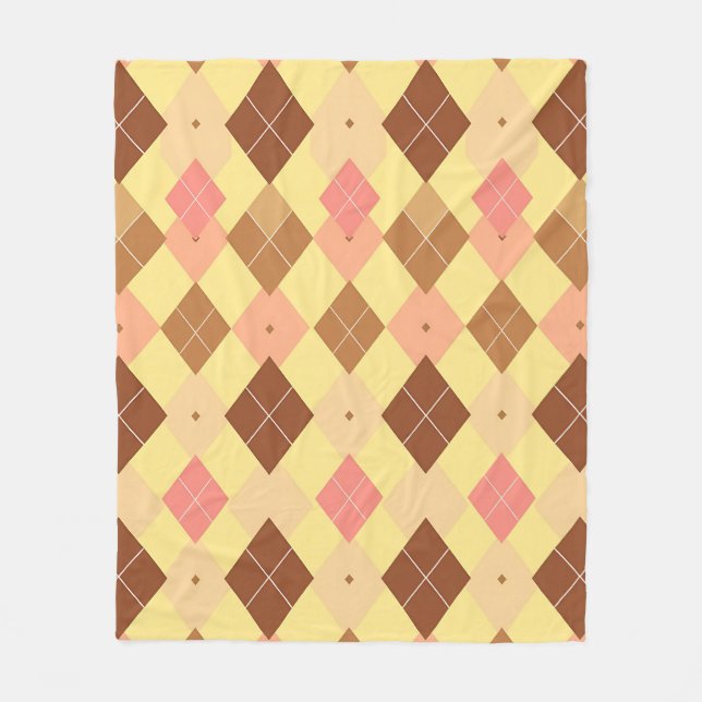Warm Brown Pink Argyle Pattern Fleece Blanket (Front)