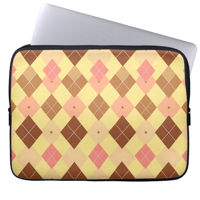 Warm Brown Pink Argyle Pattern Laptop Sleeve (Front)