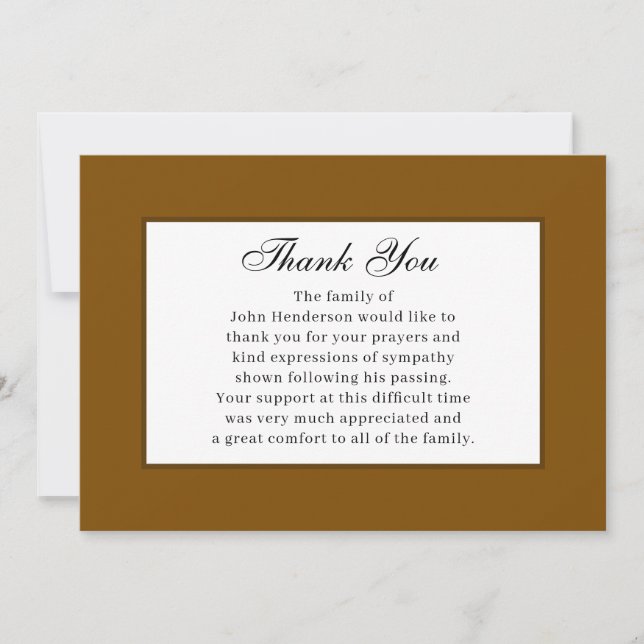 Warm Brown Simple Funeral Thank You Card (Front)