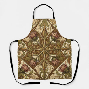 Warm Brown Thistle Floral Pattern Victorian Apron