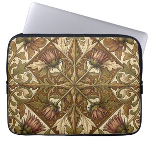 Warm Brown Thistle Floral Pattern Victorian Laptop Sleeve
