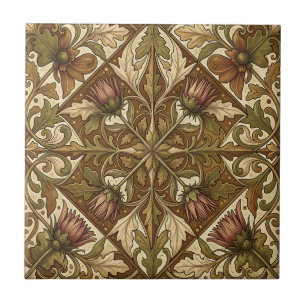 Warm Brown Thistle Floral Pattern Victorian Tile