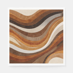 Warm Brown Tones Retro Earthy Wavy Lines Napkin
