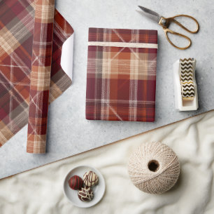 Warm Burgundy Brown Autumn Clay Plaid Pattern Wrapping Paper