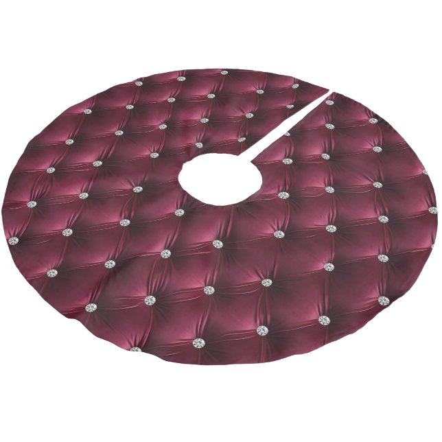 Warm Burgundy Red Faux Velvet Brushed Polyester Tree Skirt (Angled)