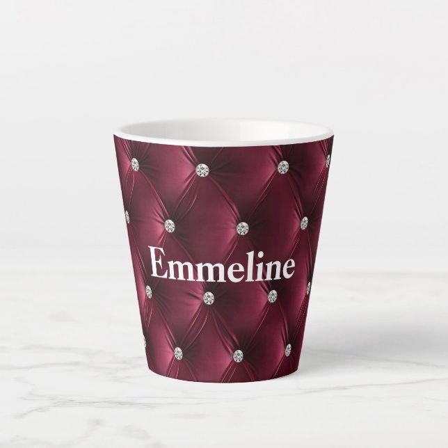 Warm Burgundy Red Faux Velvet Latte Mug (Front)