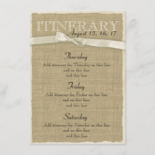 Warm Burlap and Bow Itinerary Enclosure Card