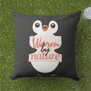 Warm by nature: Adorable Penguin with Playful Text Outdoor Pillow