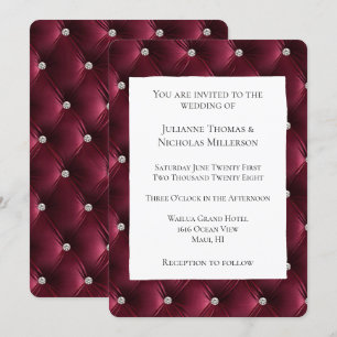 Warm Chic Deep Burgundy Red Faux Velvet Wedding  Invitation