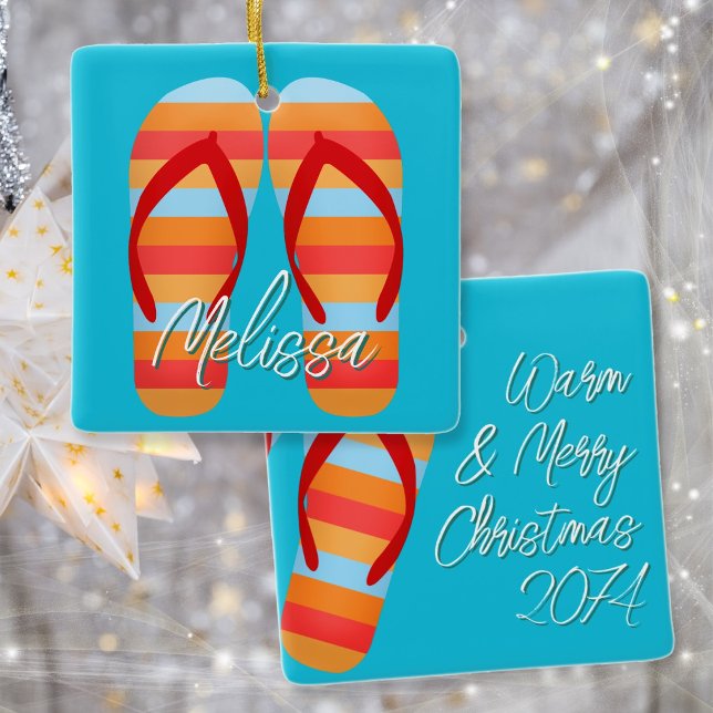 Warm Christmas Flip Flops Custom Ceramic Ornament (Creator Uploaded)