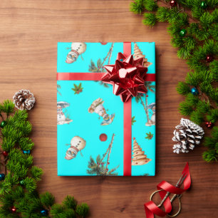 Warm Christmas Palm Trees Snowmen Aqua Wrapping Paper