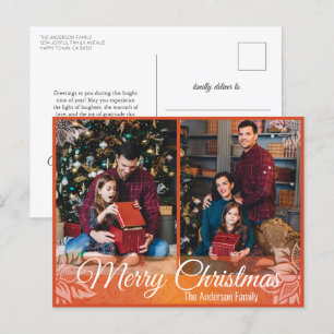 Warm Christmas Poinsettia Red Frame 2 Photo Holiday Postcard