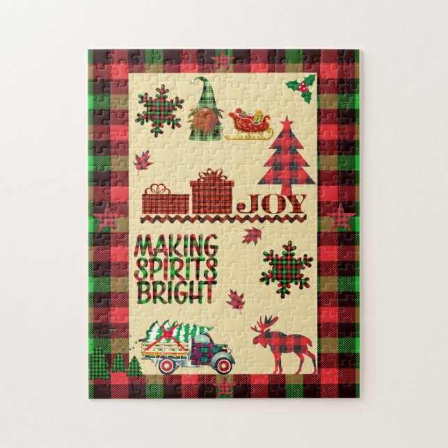 Warm Christmas Scene Classic Buffalo Plaid Jigsaw Puzzle (Vertical)