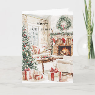 Warm Christmas Tree Fireplace Card