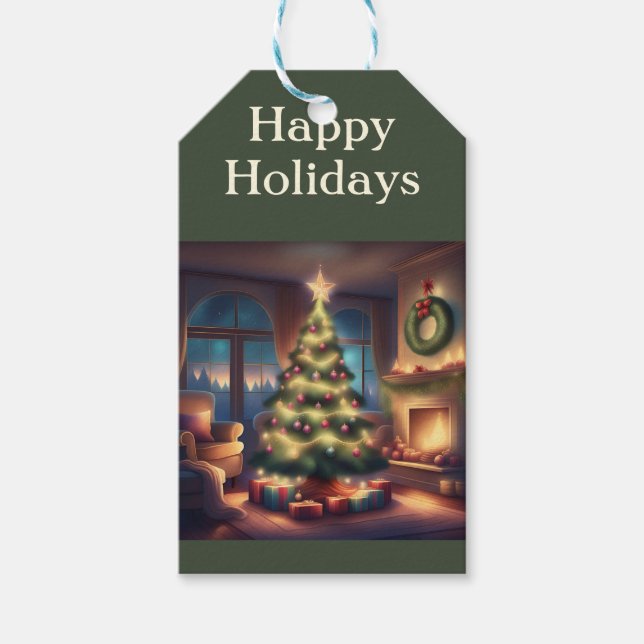 Warm Christmas Tree Gift Tags (Front)