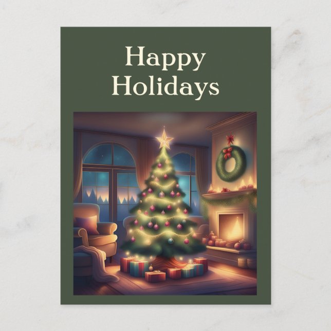 Warm Christmas Tree Holiday Postcard (Front)
