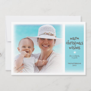 Warm Christmas Wishes Beach Blue Photo Card
