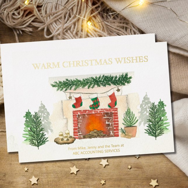 Warm Christmas Wishes Cozy Fireplace Gold Foil Holiday Card (Creator Uploaded)
