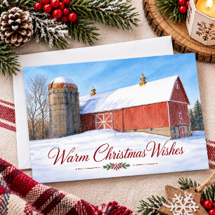 Warm Christmas Wishes Rustic Red Country Barn Holiday Card