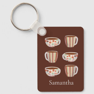 Warm Circle Pattern On Cups Of Coffee Keychain
