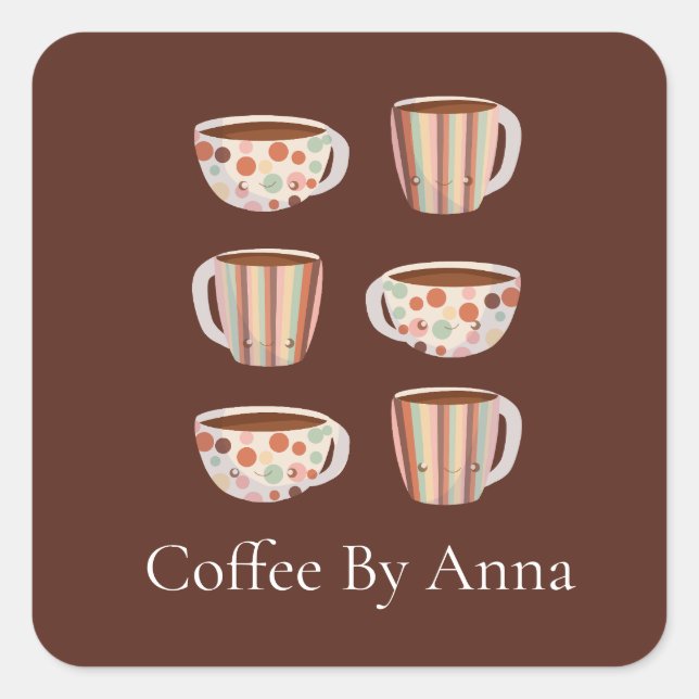 Warm Circle Pattern On Cups Of Coffee Square Sticker (Front)