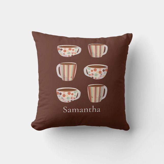Warm Circle Pattern On Cups Of Coffee Throw Pillow (Front)