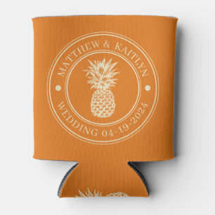 Warm Citrus Pineapple Wedding Crest & Names Can Cooler