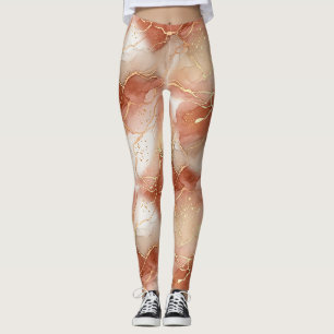 Warm Clay and Taupe Marble - Metallic Lines Leggings