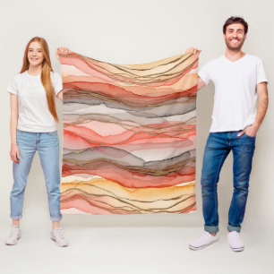 Warm Clay Gold Veined Marble Abstract Fleece Blanket