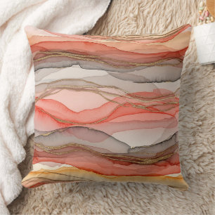 Warm Clay Gold Veined Marble Abstract Throw Pillow
