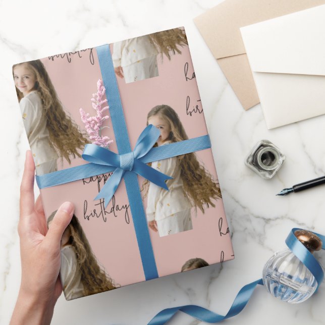 Warm Clay Rose & Custom Birthday text and photo - Wrapping Paper (Gifting)