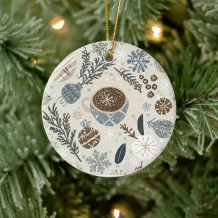Warm Cocoa & Snowflakes Holiday Design Ceramic Ornament