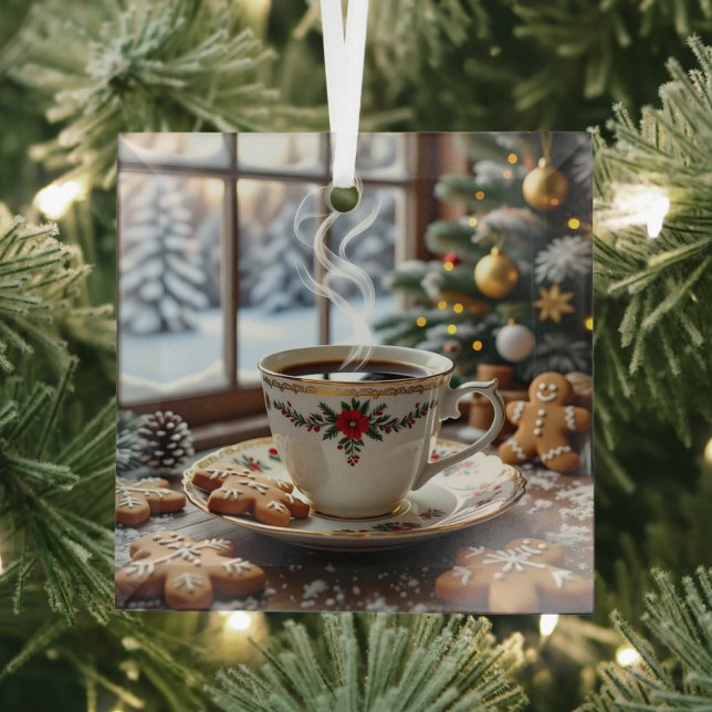 Warm Coffee and Gingerbread Cookies Christmas Glass Ornament (Insitu)