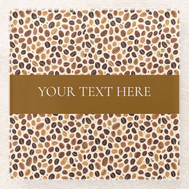 Warm Coffee Bean Roast Tones Seamless Pattern Glass Coaster (Front)