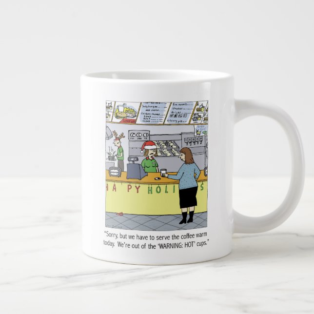 Warm Coffee Holiday - Funny Christmas Cartoon Large Coffee Mug (Right)