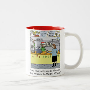 Warm Coffee Humourous Holiday Cartoon Funny Two-Tone Coffee Mug