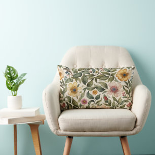 Warm Color Roses Botanical Lumbar Pillow