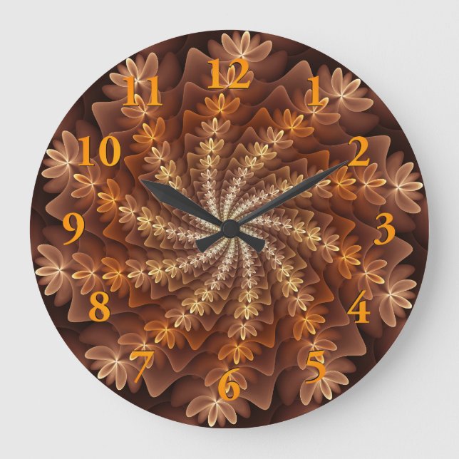 Warm Colors, Trippy Modern Fractal Art Pattern Large Clock (Front)