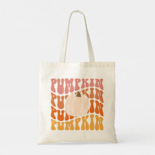 Warm Coloured Fall Retro Pumpkin Text Tote Bag