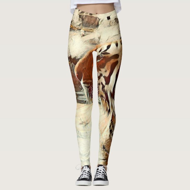 warm coloured swimming tiger leggings (Front)
