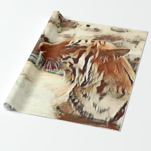 warm coloured swimming tiger wrapping paper