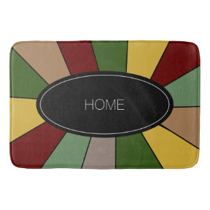 Warm Colourful Mosaic Design on Black Bath Mat