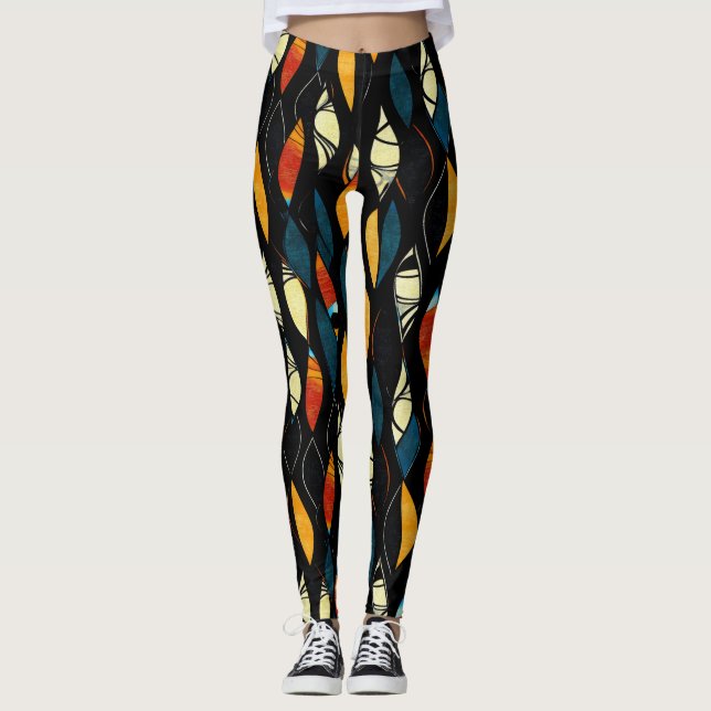 Warm Colours Abstract Pattern Leggings (Front)