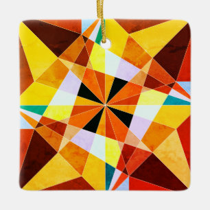 Warm Colours Cool Angular Geometric Shapes Ceramic Ornament