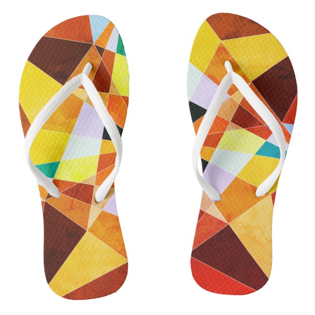 Warm Colours Cool Angular Geometric Shapes Flip Flops (Footbed)