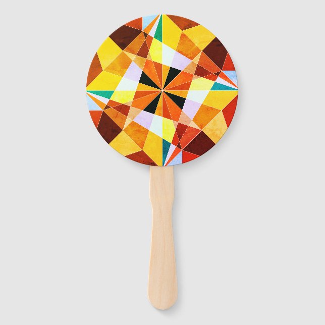 Warm Colours Cool Angular Geometric Shapes Hand Fan (Front)