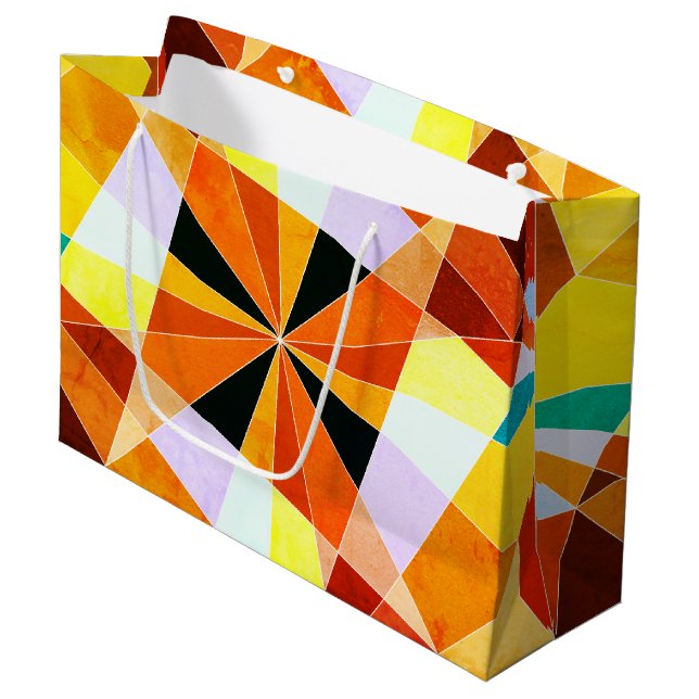 Warm Colours Cool Angular Geometric Shapes Large Gift Bag (Front Angled)