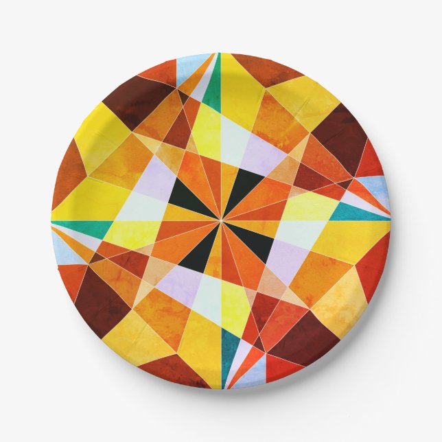 Warm Colours Cool Angular Geometric Shapes Paper Plate (Front)