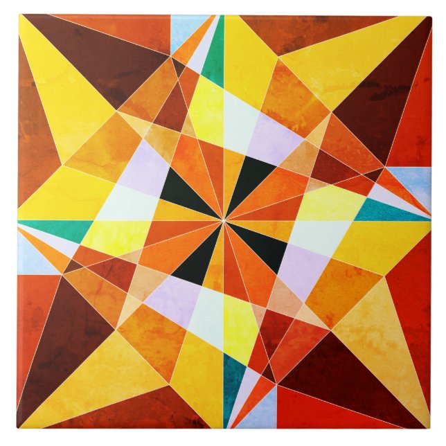 Warm Colours Cool Angular Geometric Shapes Tile (Front)