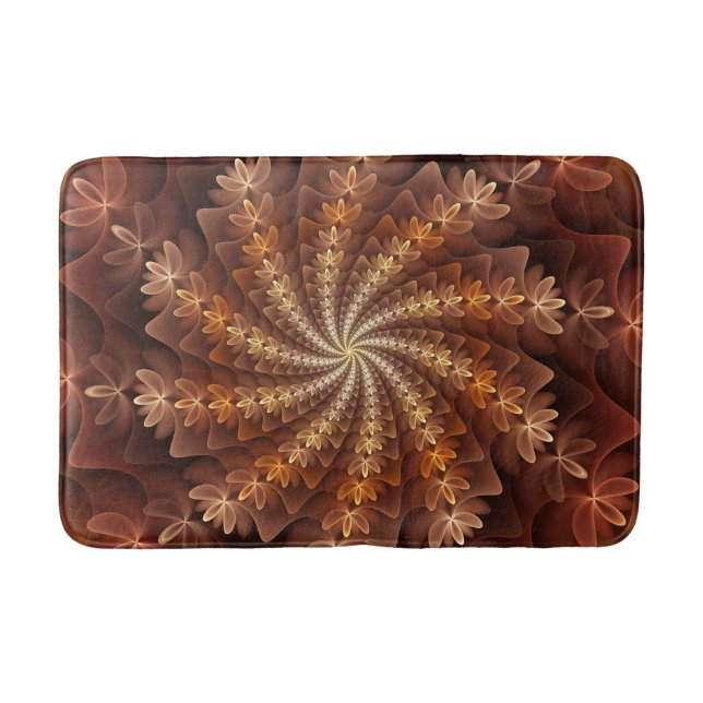 Warm Colours, Trippy Modern Fractal Art Pattern Bath Mat (Front)